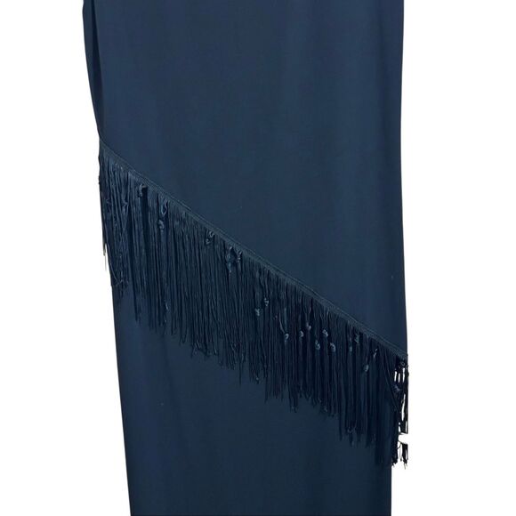 Connected Apparel Black Tassel Fringe Diagonal Maxi Gown Dress Women's 10 - Picture 4 of 12
